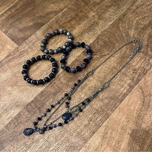 Navy Beaded Bracelet and Necklace Set